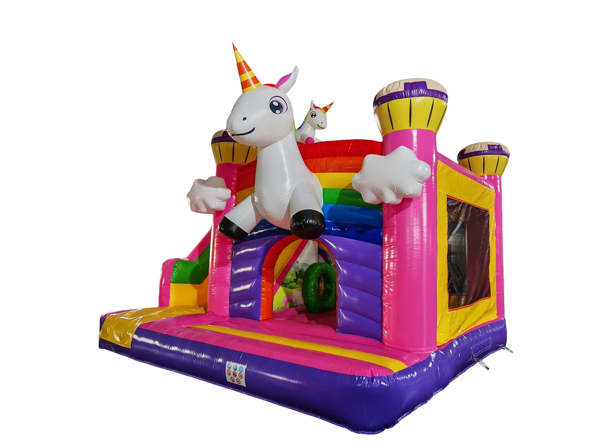 Hüpfburg/Multiplay 5x5 m - Einhorn - große Rutsche links