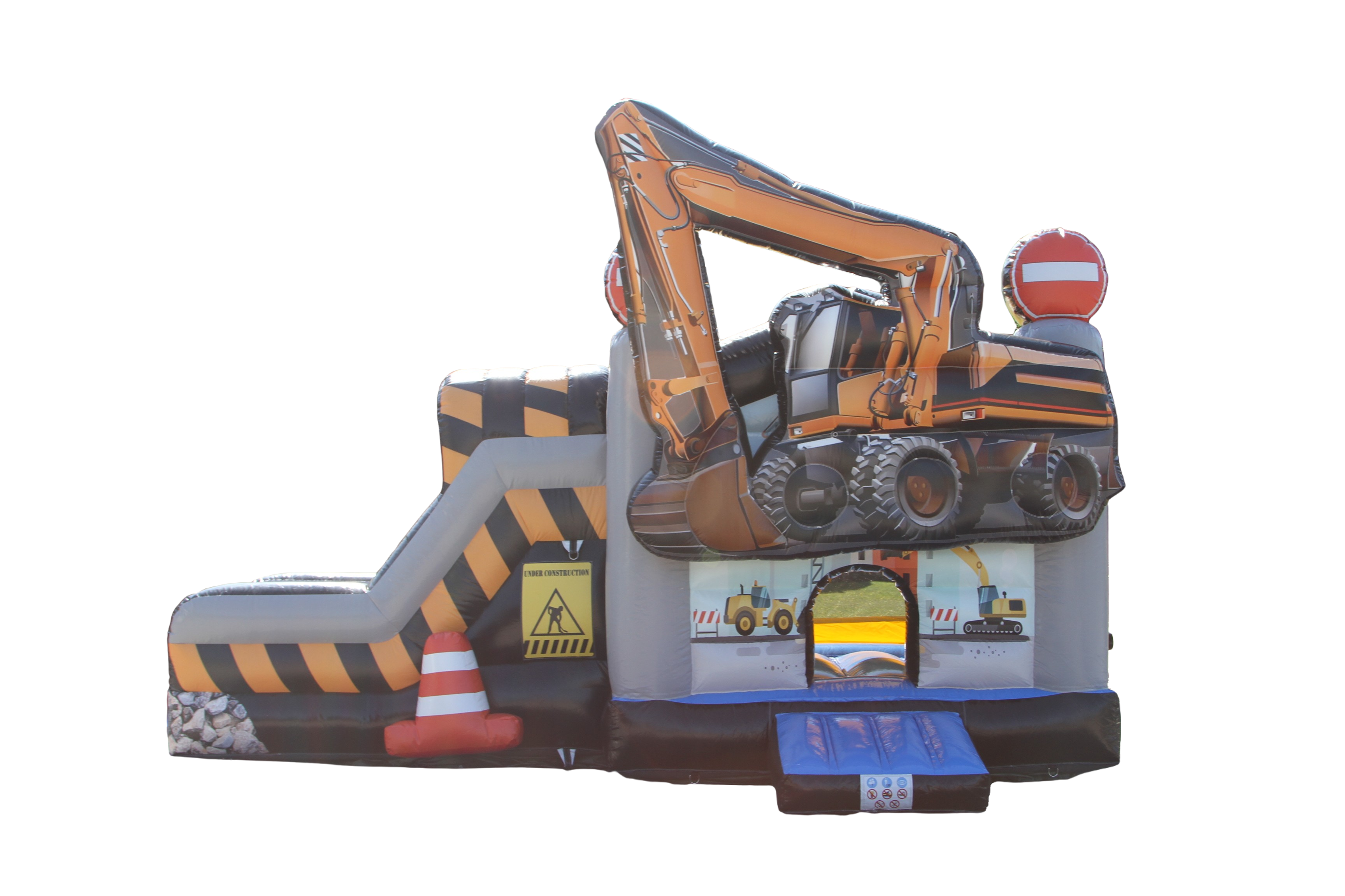 Hüpfburg 6,5x4 m - Bagger mit Rutsche - Jetzt neu bei Kiddyfun!