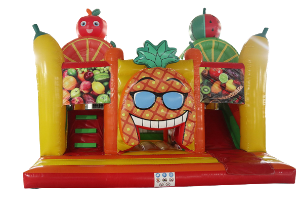 Hüpfburg 5x4,5 m - Multiplay Doppelrutsche Früchte 
