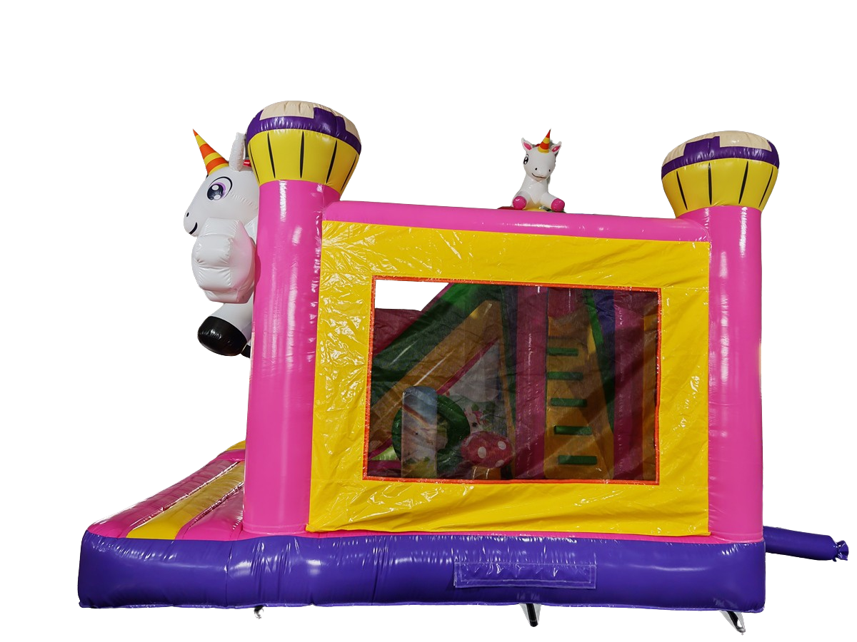 Hüpfburg/Multiplay 5x5 m - Einhorn - große Rutsche links