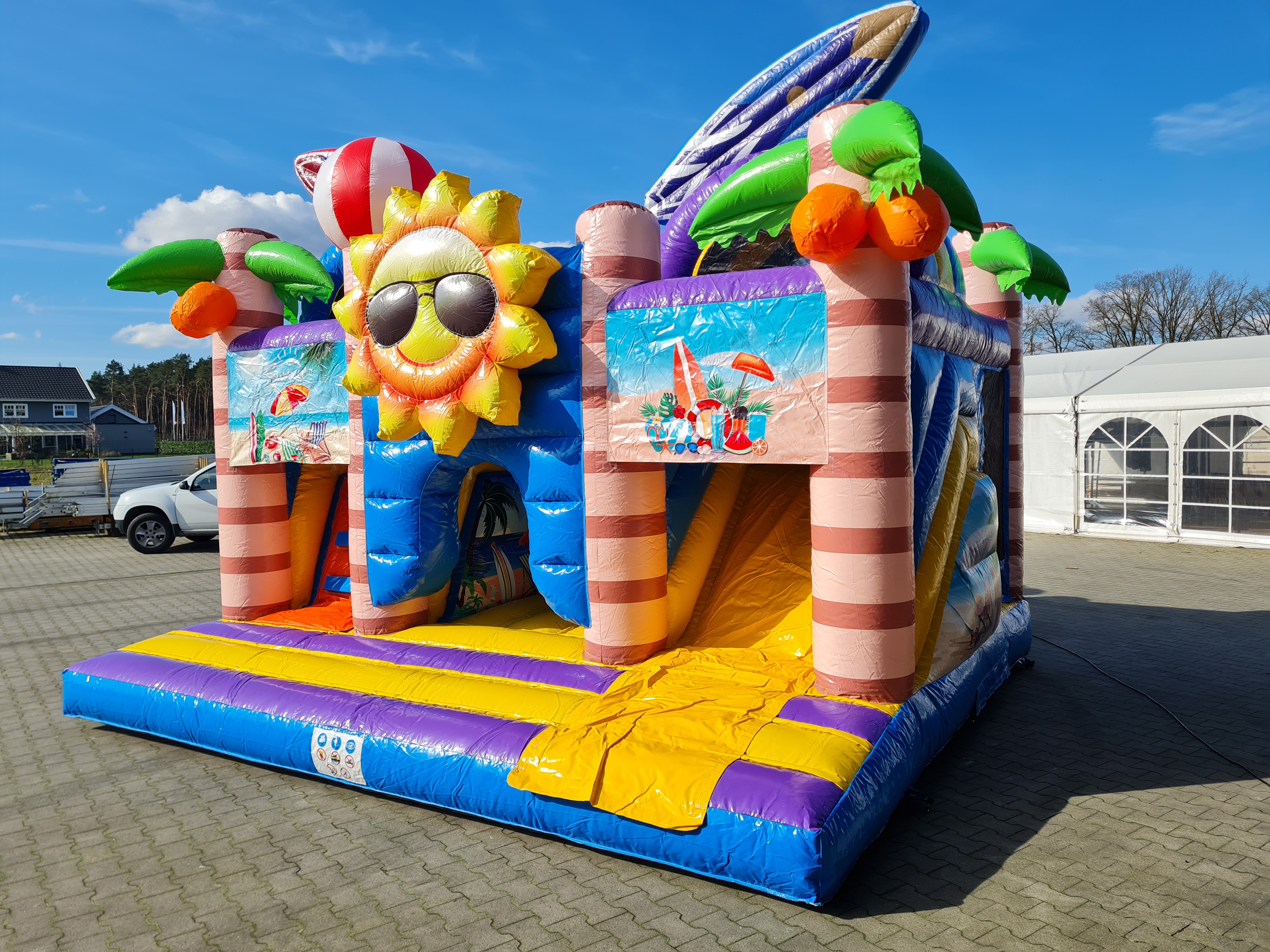 Hüpfburg 5x4,5 m - Multiplay Doppelrutsche Beach