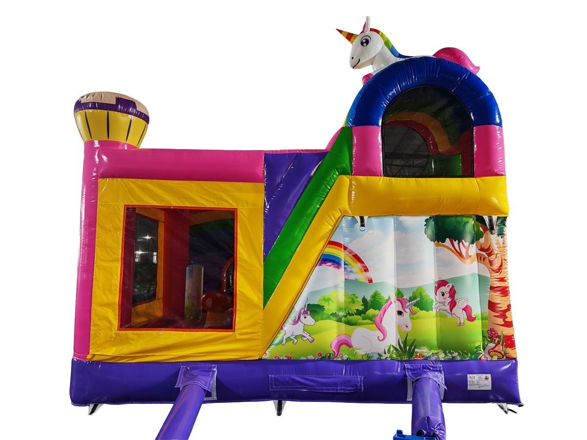 Hüpfburg/Multiplay 5x5 m - Einhorn - große Rutsche links