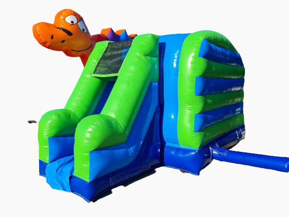 Hüpfburg 5x4 m - Dino mit Rutsche, orange