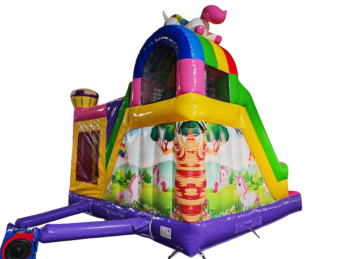 Hüpfburg/Multiplay 5x5 m - Einhorn - große Rutsche links