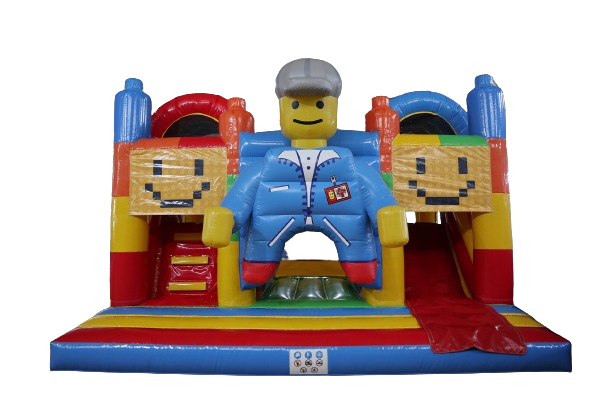 Hüpfburg 5x4,5 m - Multiplay Doppelrutsche Bausteine