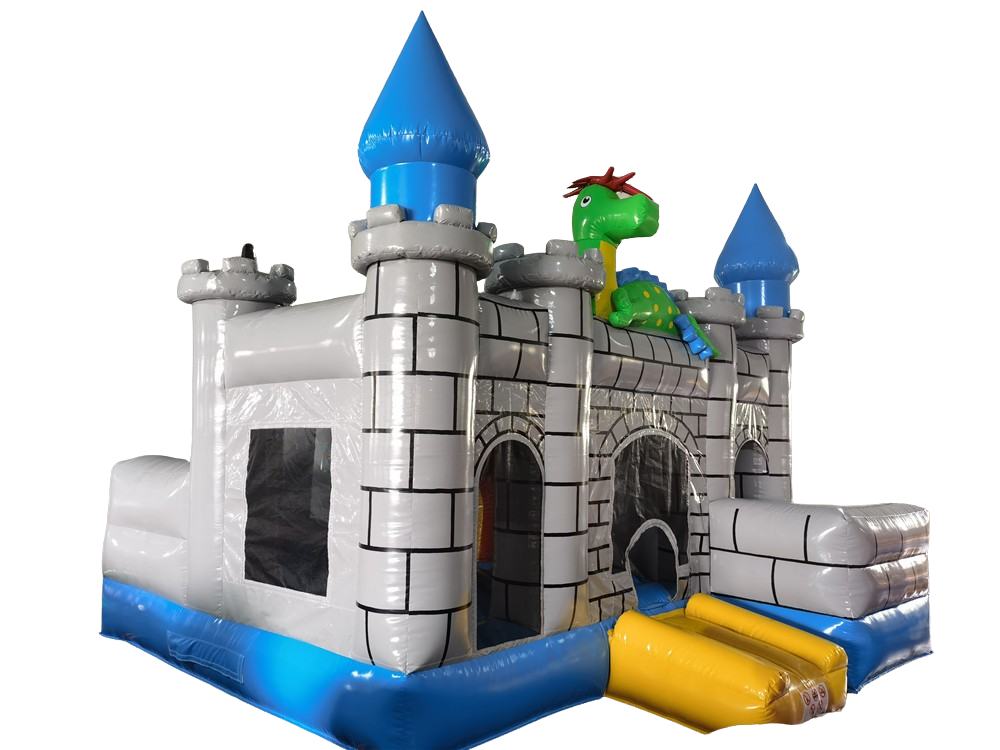 Hüpfburg 5x5 m - Ritterburg mit grünem Drachen und Rutsche