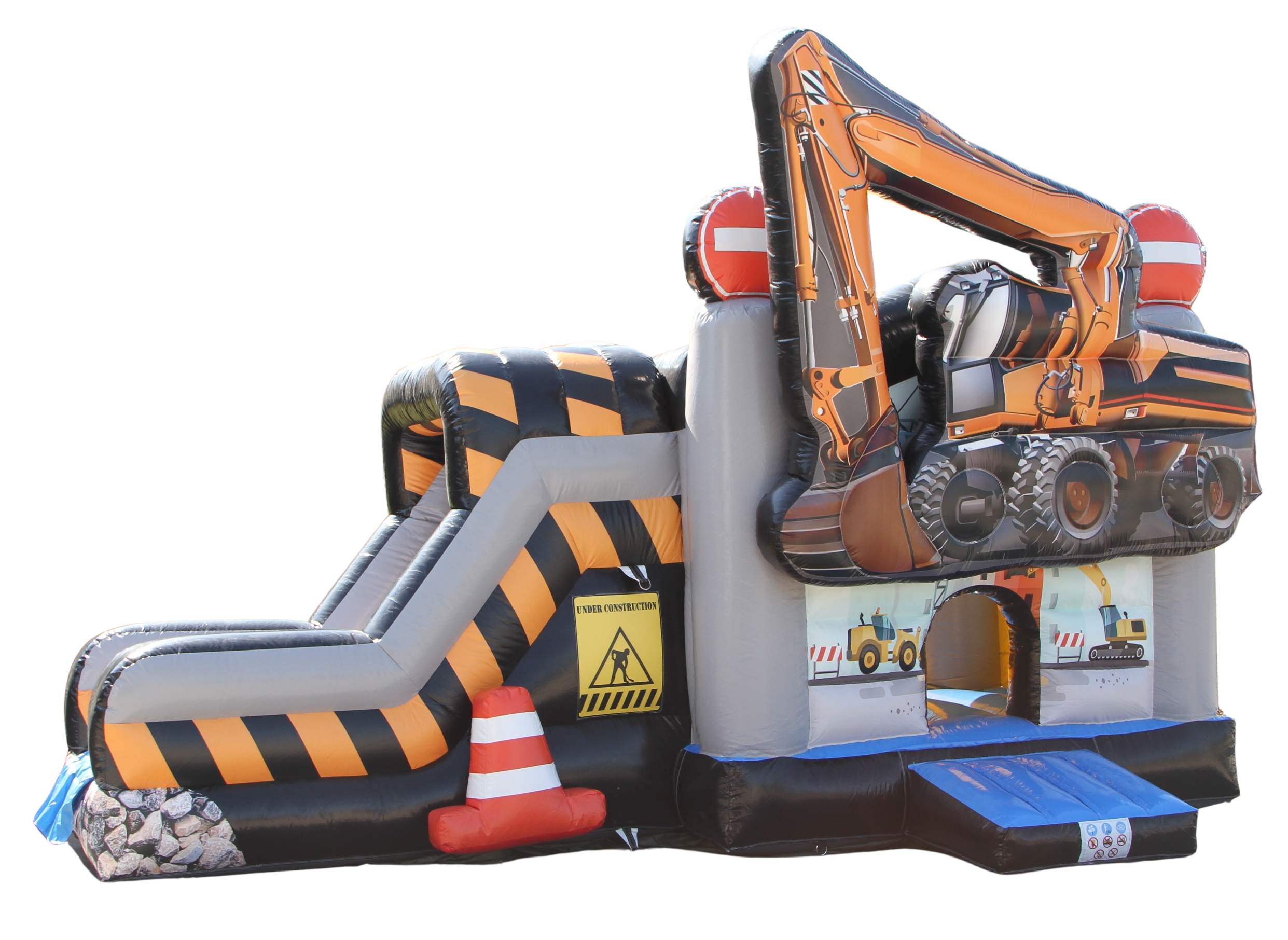 Hüpfburg 6,5x4 m - Bagger mit Rutsche - Jetzt neu bei Kiddyfun!