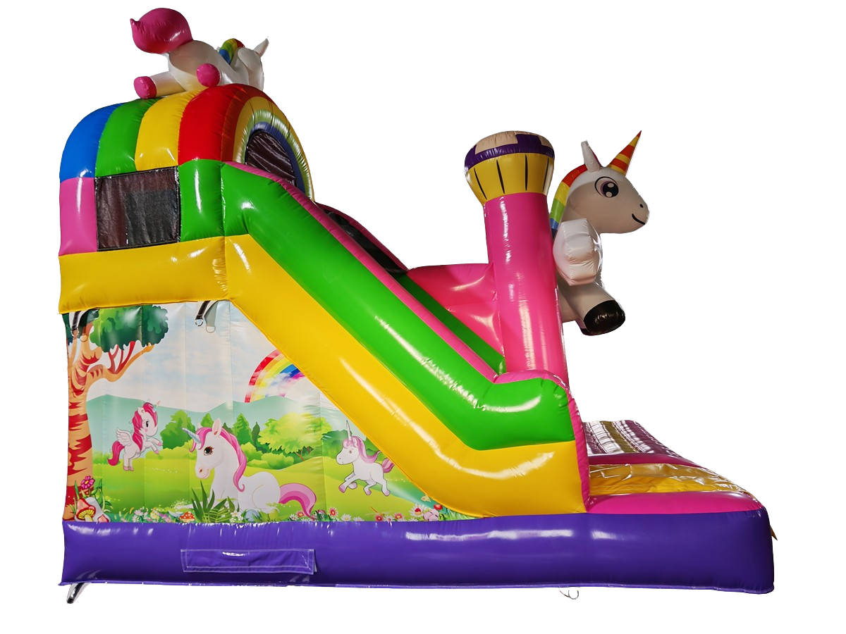 Hüpfburg/Multiplay 5x5 m - Einhorn - große Rutsche links