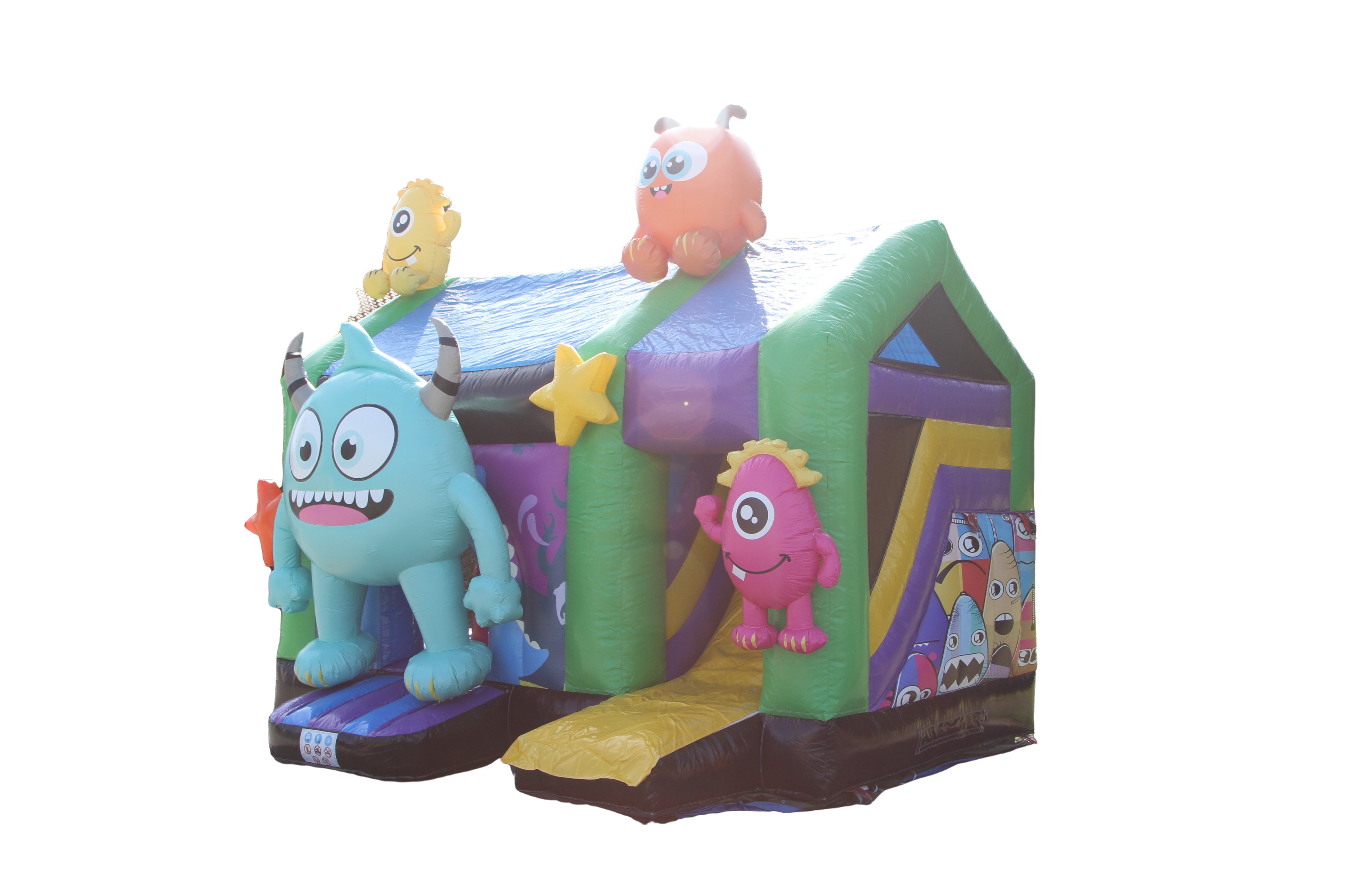 Multiplay-Hüpfburg 5x4 m - mit Rutsche - nette Monster