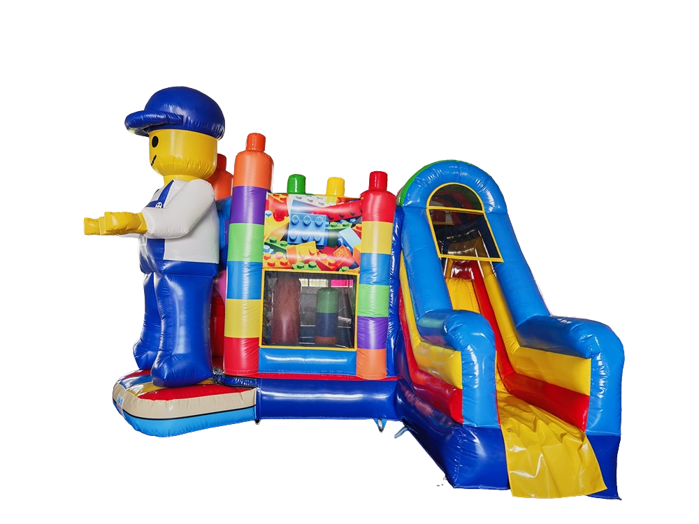 Hüpfburg 5x4,5 m - Bausteine - Rutsche seitlich