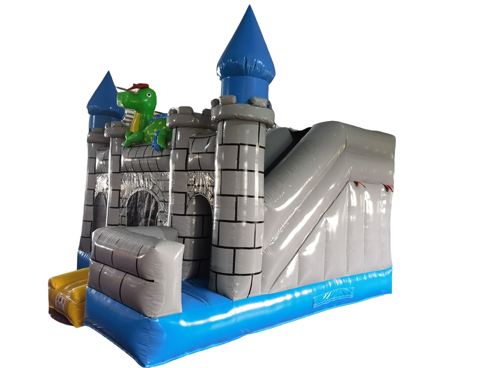 Hüpfburg 5x5 m - Ritterburg mit grünem Drachen und Rutsche