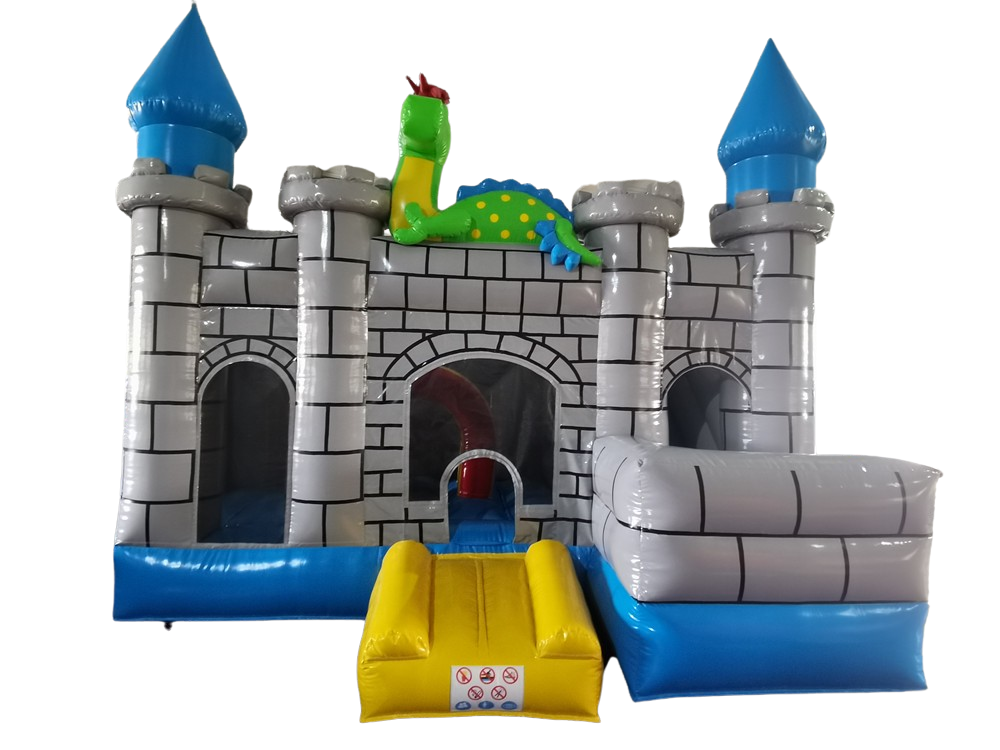 Hüpfburg 5x5 m - Ritterburg mit grünem Drachen und Rutsche