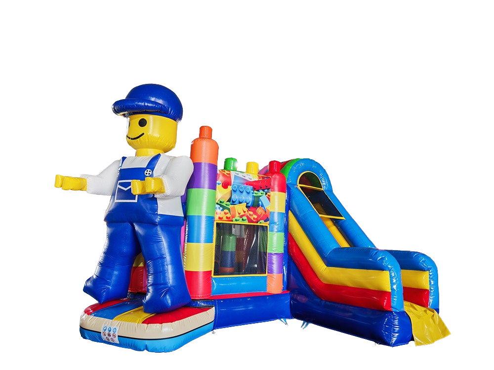 Hüpfburg 5x4,5 m - Bausteine - Rutsche seitlich