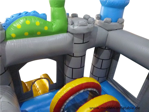 Hüpfburg 5x5 m - Ritterburg mit grünem Drachen und Rutsche