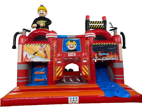 Hüpfburg 5x4,5 m - Multiplay Doppelrutsche Feuerwehr