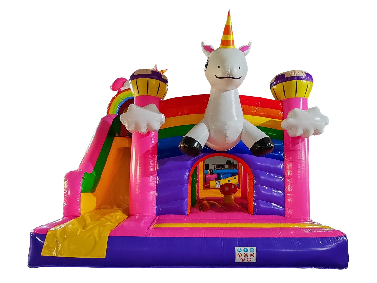 Hüpfburg/Multiplay 5x5 m - Einhorn - große Rutsche links